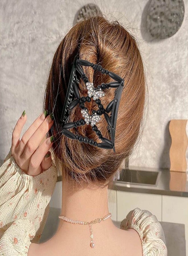 ZUYYON 4Pcs Magic Hair Combs, Stretch Beaded Hair Combs Stretchy Double Hair Side Combs Clips Bun Maker Headwear for Women Girls DIY Hair Styling Accessories(Butterfly Dragonfly) - Image 5